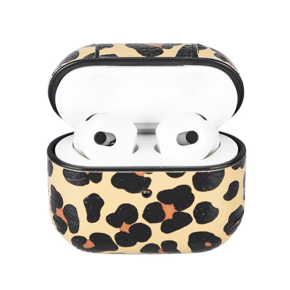 Apple AirPods 3.nesil Uyumlu Deri Kılıf Juni LEO-NE Leopar ürün görseli 1