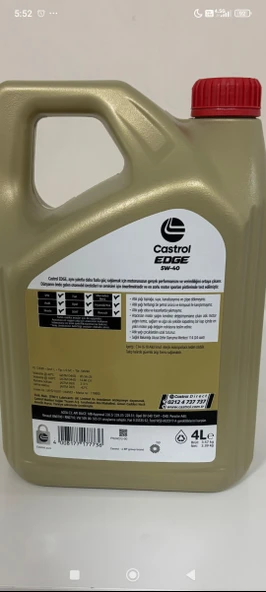 CASTROL EDGE 5W-40 4 LT MOTOR YAĞI 2025 ÜRETİM ürün görseli 1