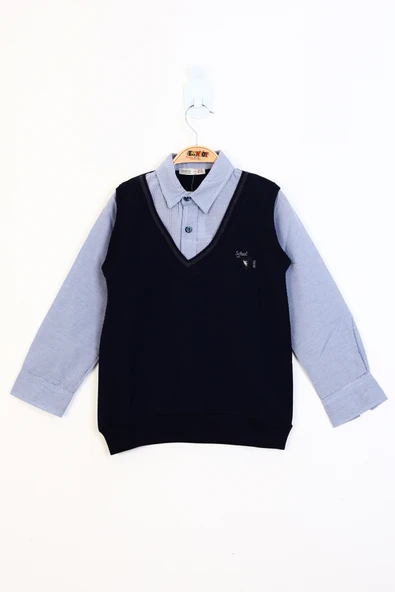Toontoy Erkek Çocuk Gömlek Yaka Okul Düğmeli Sweatshirt ürün görseli 1