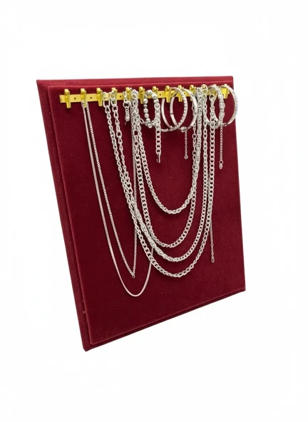 Süet Kumaş Bordo Renk 20/16 Cm Ayaklı Kanca Bileklik Sergileme Standı ürün görseli 1