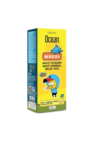 OCEAN Multi Şurup Ballı Portakal Aromalı Multi Vitamin Mineral Balık Yağı 150 ml ürün görseli 1