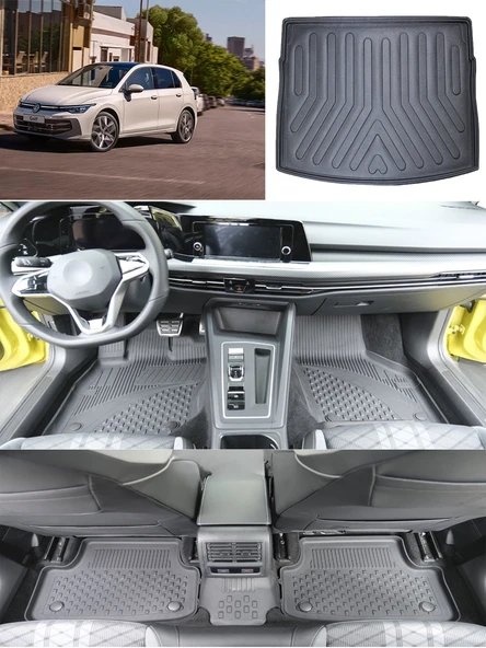 Sahler  Volkswagen Golf 8 Otomatik  2021 ve Sonrası 4.5D Paspas Rizline 3D ÜST  Bagaj Havuzu Set ürün görseli 1
