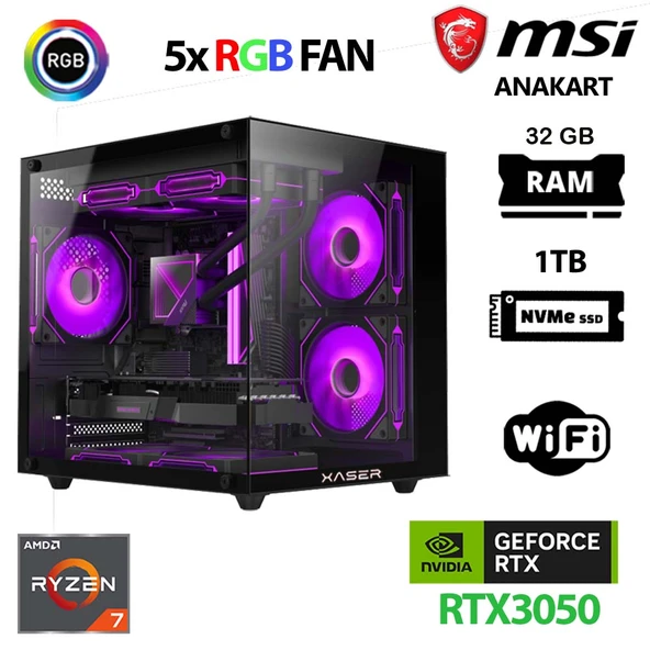 Xaser Cube X10 Ryzen 7 5700x 32GB Ram 1TB M.2 NVMe SSD 6GB RTX3050 Oyuncu Tavsiye Sistem ürün görseli 1