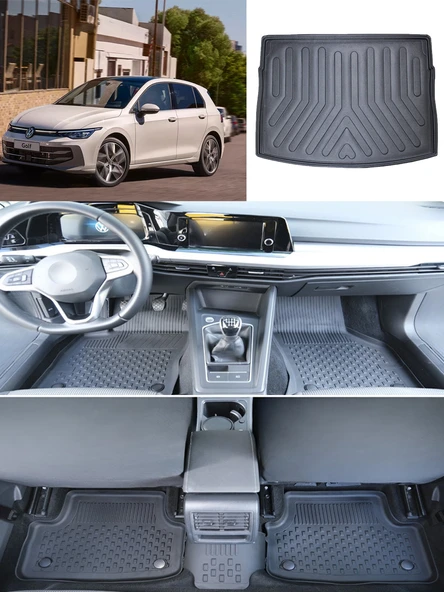 Sahler  Volkswagen Golf 8 Manuel  2021 ve Sonrası 4.5D Paspas Rizline 3D ÜST  Bagaj Havuzu Set ürün görseli 1