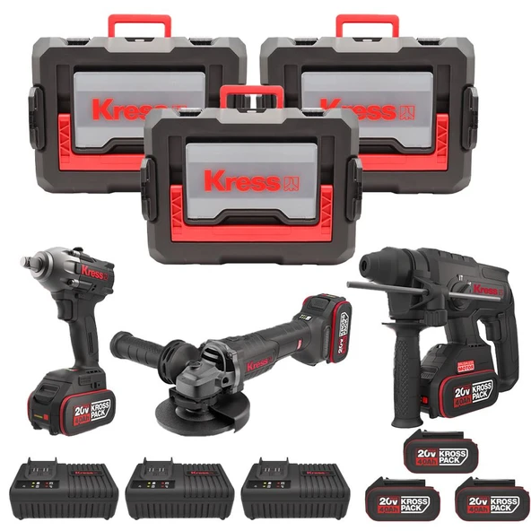 Kress KRKS1 KUB30.2 + KU390.4 + KUH10.2 20Volt/4Ah. 6 Adet Akülü Profesyonel Kombo Set ürün görseli 1