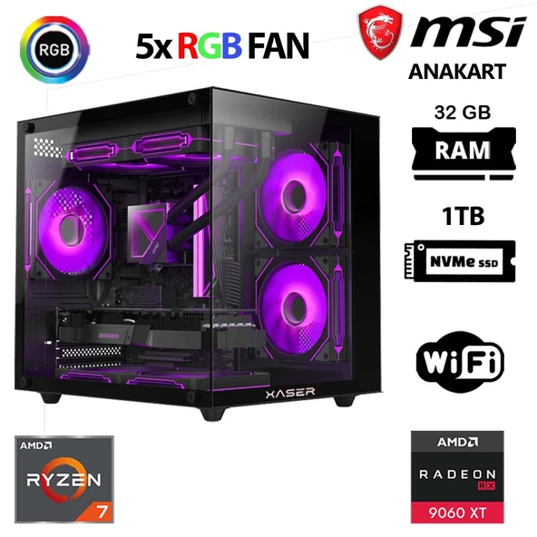 Xaser Cube X30 Ryzen 7 5700x 32GB Ram 1TB M.2 NVMe SSD 16GB RX9060 XT Oyuncu Tavsiye Sistem ürün görseli 1