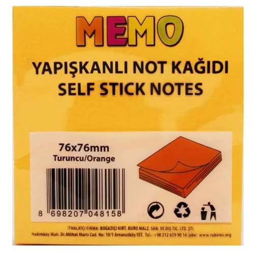 Memo Yapışkanlı Not Kağıdı 76X76Mm Turuncu - 3 adet ürün görseli 1