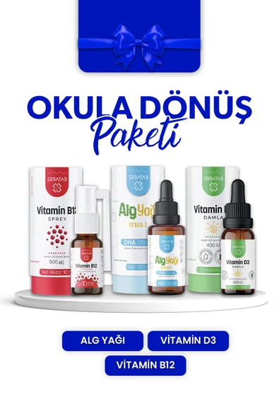 Erbatab Okula Dönüş Paketi ( Vitamin D3 Kids, Vita 12, Alg Yağı Omega-3) ürün görseli 1