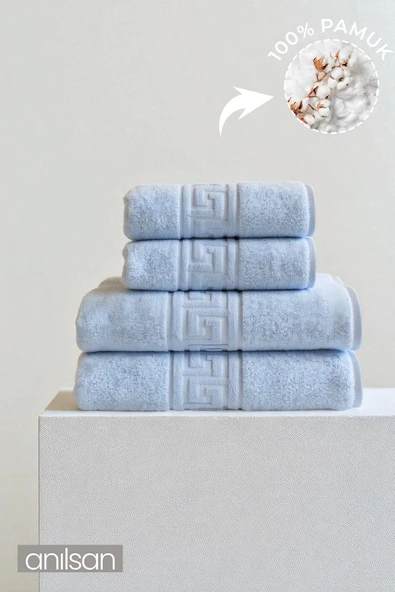 4'lü Mavi Greek Havlu Set %100Pamuk - 2 Adet El Havlusu 50x90 ve 2 Adet Banyo Havlusu 70x140 ürün görseli 1