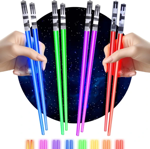 Valkyrie 8 Parça LED Işıklı Chopstik Işık Kılıcı Yemek Çubukları  Star Wars Tema Çöpstik ürün görseli 1