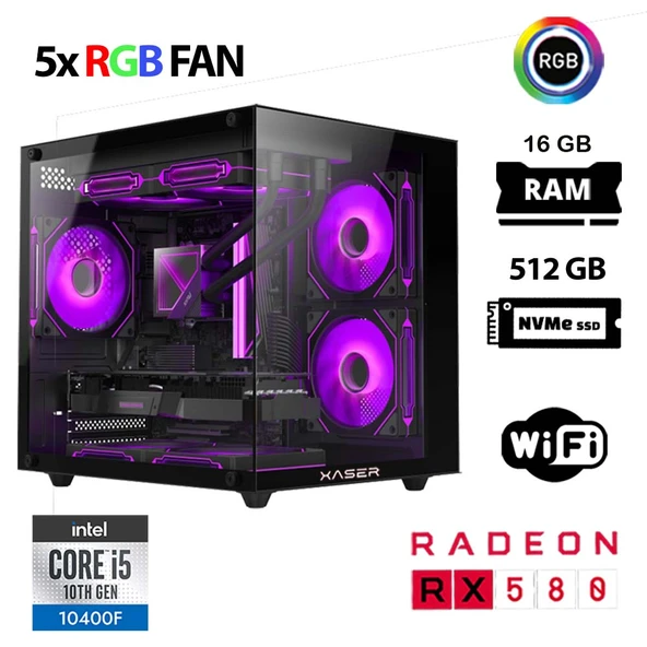 Xaser Cube X110 i5 10400F 16GB Ram 512GB M.2 NVMe SSD 8GB RX580 Oyuncu Tavsiye Sistem ürün görseli 1