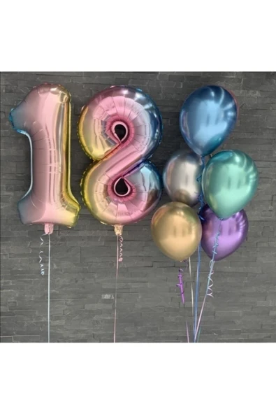 MSDA 18 Yaş Gökkuşağı Rakam Krom Balon Doğum Günü Balon Seti ürün görseli 1