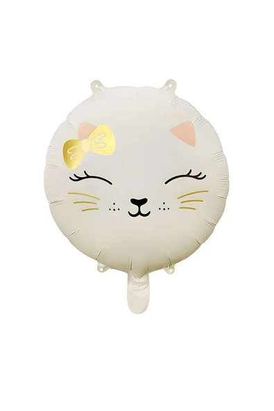 MSDA Retro Krem Renkli Kedi Kitty Folyo Balon 18 inç 45 Cm ürün görseli 1