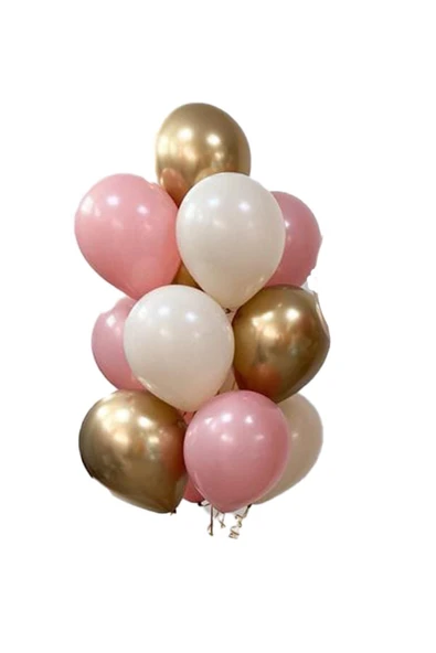 MSDA 12 İnç Krom Gold- Deniz Kumu- Pembe 10 Adet Balon ürün görseli 1