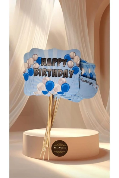 MSDA Happy Birthday Temalı 10'lu Konuşma Balonu Seti MAVİ-GÜMÜŞ ürün görseli 1