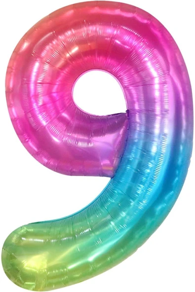 MSDA 9 Rakamı Gökkuşağı Rengarenk Folyo Balon 76cm 34" Helyuma Uygun Parti Balonu ürün görseli 1