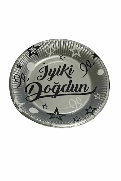 MSDA Karton Tabak - Iyi Ki Doğdun Gümüş - 23 Cm - 8 Li ürün görseli 1