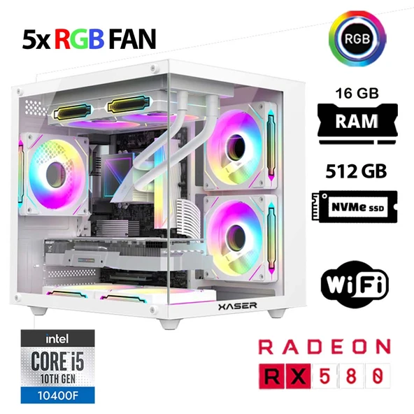Xaser Cube X120 i5 10400F 16GB Ram 512GB M.2 NVMe SSD 8GB RX580 Beyaz Oyuncu Tavsiye Sistem ürün görseli 1