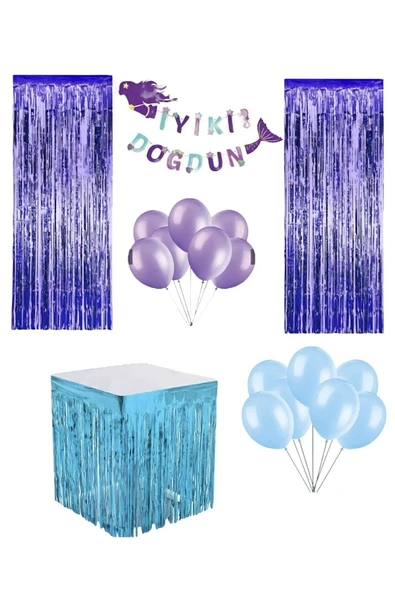 MSDA Denizkızı Konseptli Doğum Günü Dekorasyon Seti, Perde Masa Örtüsü Balon Seti ürün görseli 1