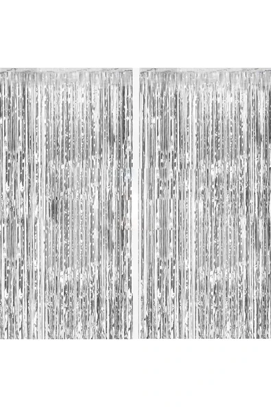 MSDA 2li Gümüş Gri Kapı Duvar Parti Fon Arka Perde Işıltılı Yapışkanlı Doğum Günü Fotoğraf Perdesi ürün görseli 1