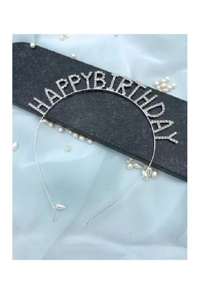 MSDA Kristal Taşlı Gümüş Renk Happy Birthday Doğum Günü Tacı ürün görseli 1