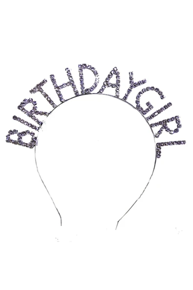 MSDA Gümüş Renk Metal Taşlı Birthday Girl Yazılı Doğum Günü Parti Tacı ürün görseli 1