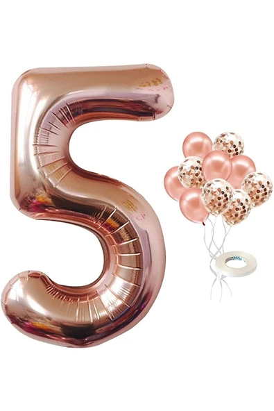MSDA Star 5 Yaş Rose Gold Rakam Balon Konfetili Balon Seti ürün görseli 1