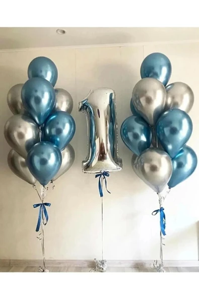 MSDA GÜmüş 1 Yaş ve Gümüş Balon Krom Balon Seti ürün görseli 1