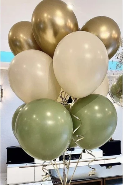 MSDA Atakent Süs 13`li Set Krom Gold Küf Yeşili Ve Pastel Beyaz Balon Set ürün görseli 1