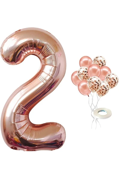 MSDA Star 2 Yaş Rose Gold Rakam Balon Konfetili Balon Seti ürün görseli 1