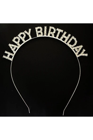 MSDA Gümüş Kristal Taşlı Happy Birthday Doğum Günü Tacı İthal Ürün A Kalite 17x16 cm ürün görseli 1