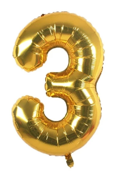 MSDA Folyo Balon 3 Rakamı Helyum Balon 100 Cm Gold Renk - 3 Yaş Balonu - 3 Yaş Balon -3 Rakam Balon ürün görseli 1