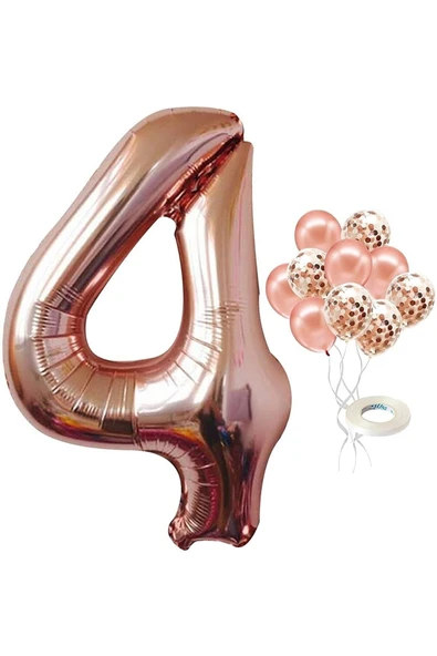 MSDA Star 4 Yaş Rose Gold Rakam Balon Konfetili Balon Seti ürün görseli 1