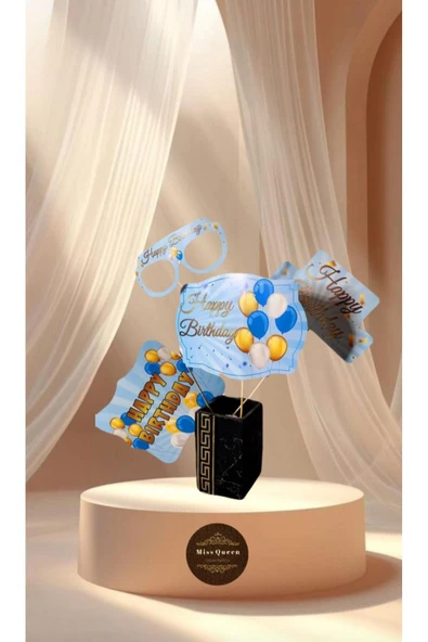 MSDA Happy Birthday Temalı 10'lu Konuşma Balonu Seti MAVİ-GOLD ürün görseli 1
