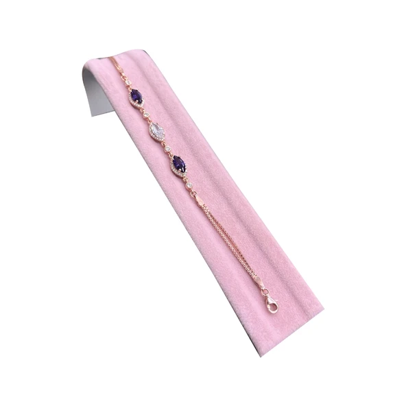 Metal Saç Süet Kumaş Pembe Renk 18/3 cm Bileklik-Saat Sergileme Standı ürün görseli 1