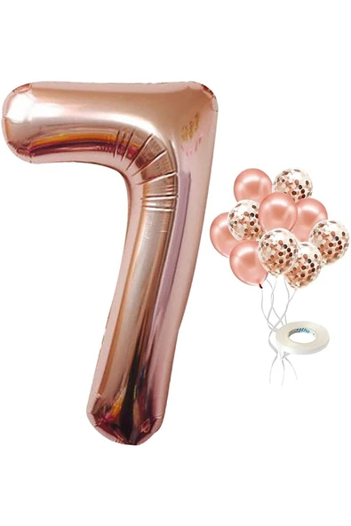 MSDA 7 Yaş Rose Gold Rakam Balon Konfetili Balon Seti ürün görseli 1