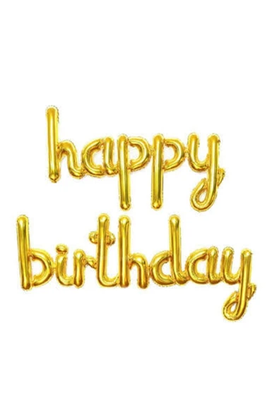 MSDA Happy Birthday El Yazısı Altın Renk Folyo Balon Set ürün görseli 1