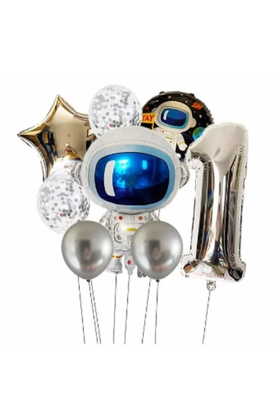 MSDA Uzay Galaksi Astronot Kozmik 1 Yaş Balon Set Uzay Astronot Konsept Doğum Günü Set ürün görseli 1
