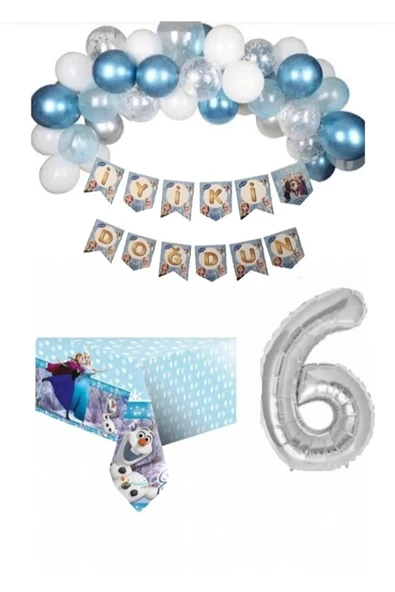 MSDA Frozen Elsa Anna Karlar Kraliçesi Karlar Ülkesi 6 Yaş Doğum Günü Konsepti Süsleme Seti ürün görseli 1