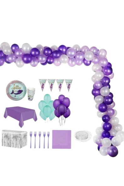 MSDA Happy Birthday Deniz Kızı 8 Kişilik Lüks Hazır Parti Seti ürün görseli 1