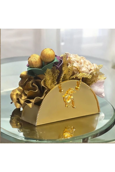 MSDA  Luxury Gold Çiçekli Vazo çanta Burgu Aranjman Gold ürün görseli 1