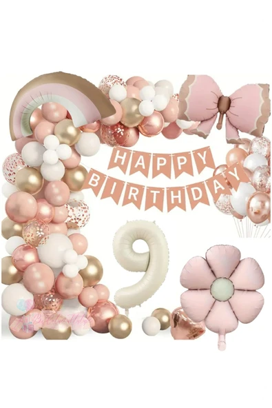MSDA Lüks Doğum Günü Seti Pembe Fiyonklu Retro Konsept Balon Kutlama Eğlence ürün görseli 1