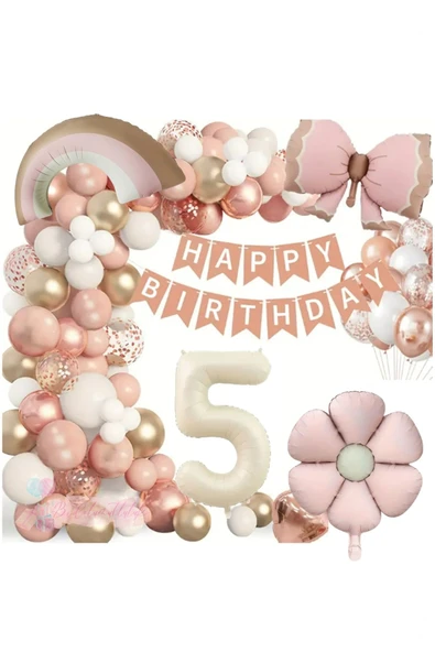 MSDA Lüks Doğum Günü Seti Pembe Fiyonklu Retro Konsept Balon Kutlama Eğlence ürün görseli 1