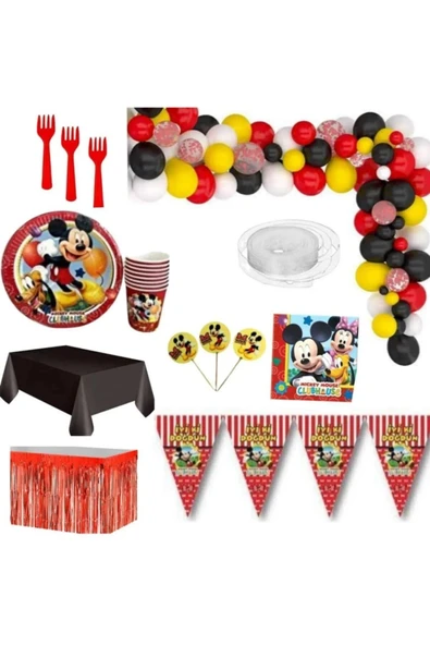 MSDA Mickey Mouse Miki 16 Kişilik Doğum Günü Parti Malzemeleri Konsepti Seti ürün görseli 1