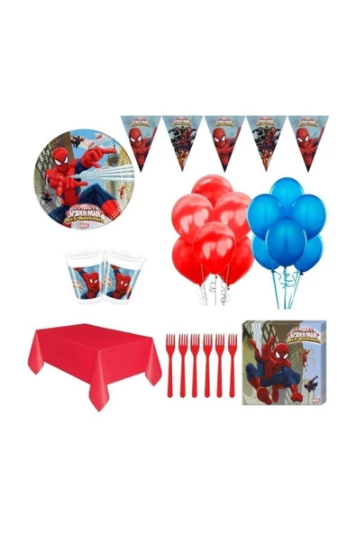 MSDA Spiderman Erkek Çocuk Spider Man Örümcek Adam Doğum Günü Konsepti Parti Malzemeleri Seti 8 Kişilik ürün görseli 1