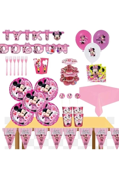 MSDA Minnie Mini Mouse Lüks Doğum Günü Parti Malzemeleri Seti 8 Kişilik Parti Konsepti ürün görseli 1