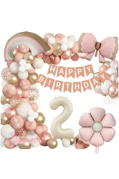 MSDA Lüks Doğum Günü Seti Pembe Fiyonklu Retro Konsept Balon Kutlama Eğlence ürün görseli 1