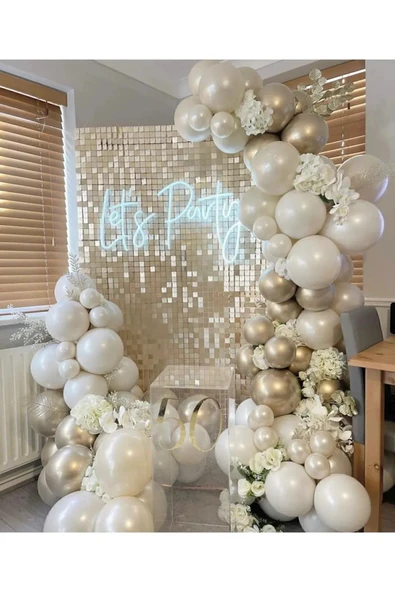 MSDA 80 Adet Deniz Kumu Beyaz Ve Gold Krom Balon Seti zincir ürün görseli 1