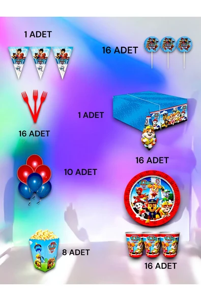 MSDA 16 Kişilik Paw Patrol Temalı Lüx Set - Doğum Günü Parti ve Eğlenceli Etkinlikler ürün görseli 1