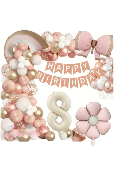 MSDA Lüks Doğum Günü Seti Pembe Fiyonklu Retro Konsept Balon Kutlama Eğlence ürün görseli 1